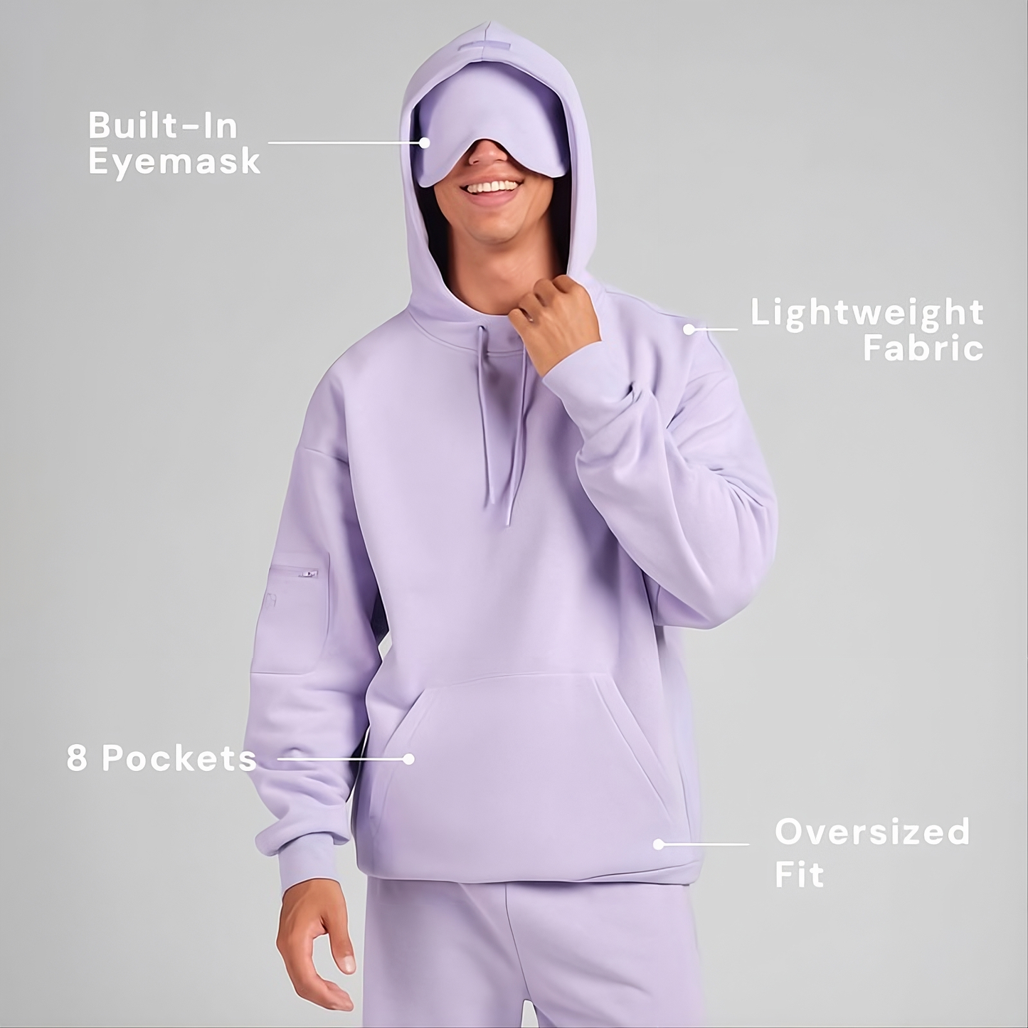 SS Collectives Halo Hoodie – Lightweight Travel Hoodie with Built-In Eye Mask
