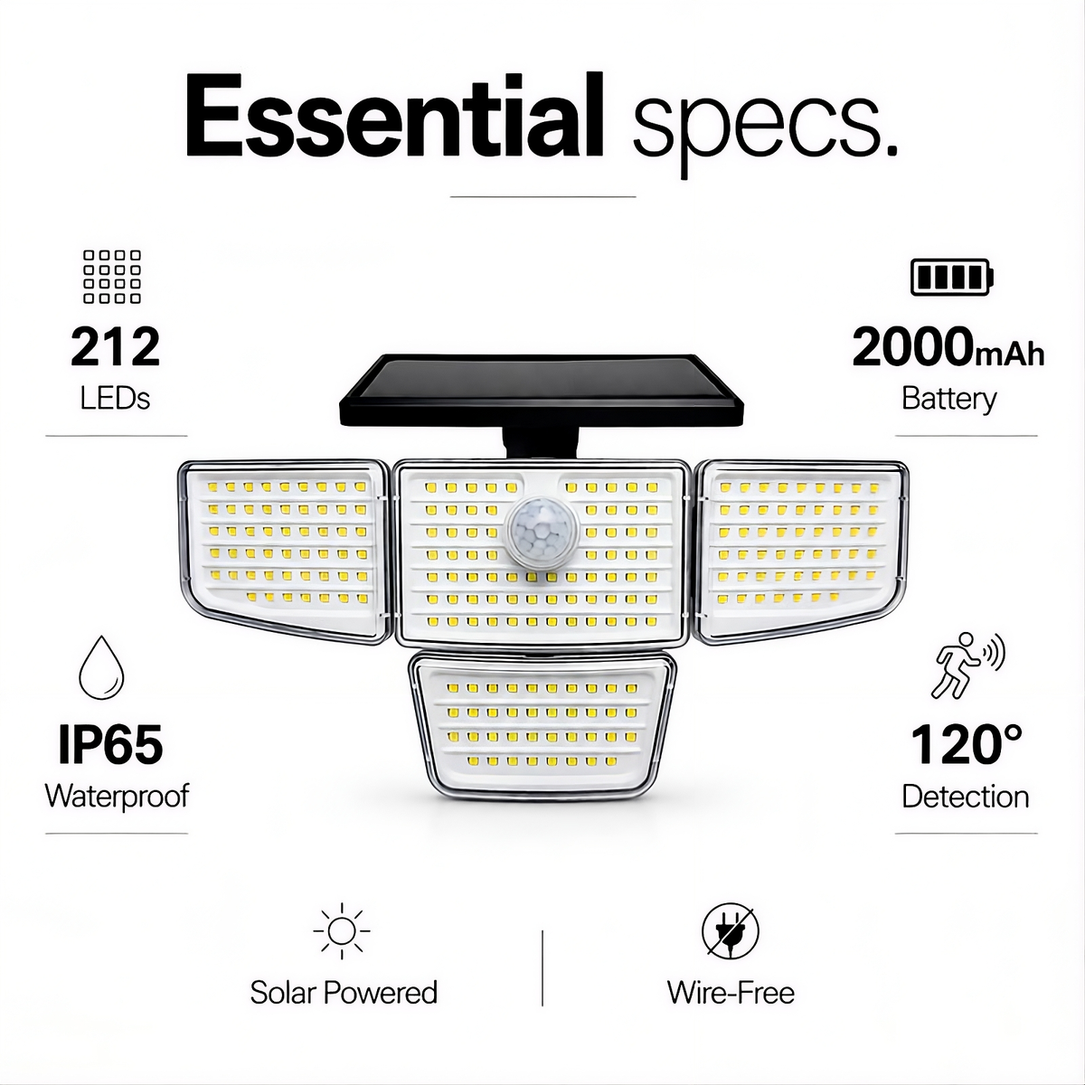 SS Collectives™ Solar Motion Sensor Wall Light | 212LED Outdoor Security Light